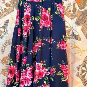 White Mark Navy Floral A-Line Skirt